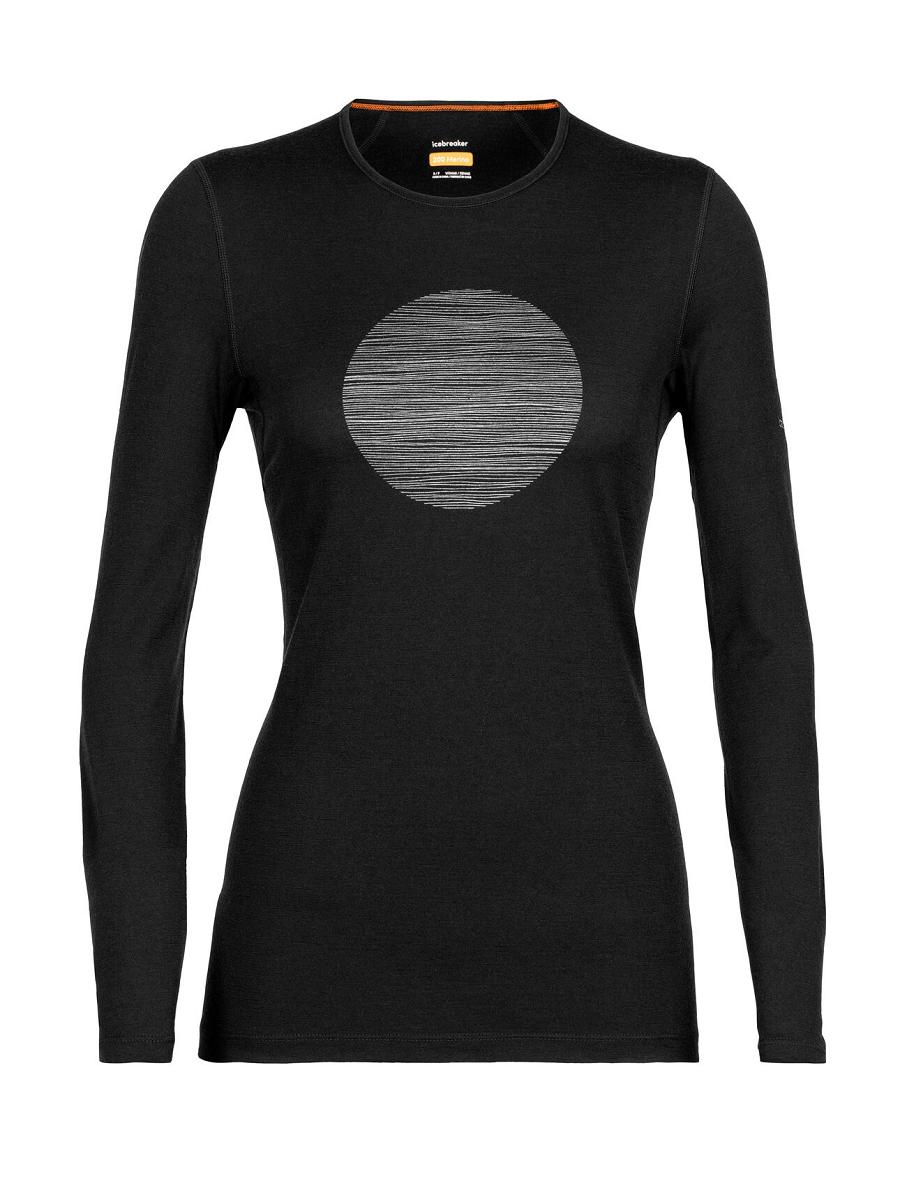 Black Women's Icebreaker Merino 200 Oasis Long Sleeve Crewe Ski Circle Base Layers | USA 1836DFMN